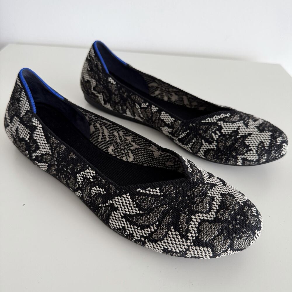 Rothy's The Flat Womens 10.5 Black Blue Chantilly Washable Slip On Shoes Comfort - Picture 3 of 14